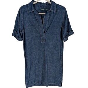 Lauren Ralph Lauren 100% cotton denim shift dress size Small streamlined modern